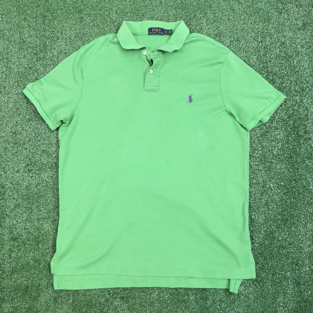 Polo Ralph Lauren Men's XL Green Short Sleeve‎ Polo Shirt Purple Pony Logo